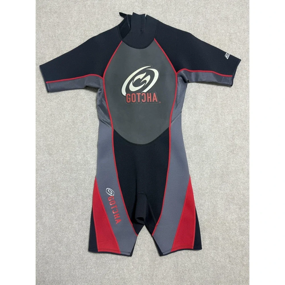Gotcha Shorty Wetsuit Spring Suit Mens‎ Medium 2mm Neoprene Back Zip Black Red
